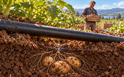 Rootedpotatoesbeneathdripirrigation