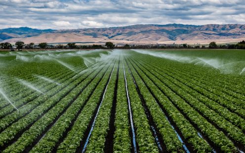 A sprinkler irrigation system in operation on a field | Pipelife